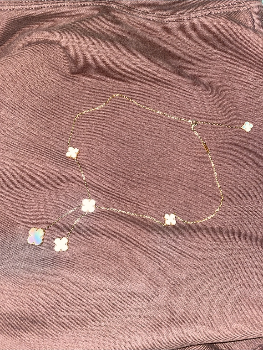 Gold Clover Lariat Necklace with White Mother-of-Pearl Charms